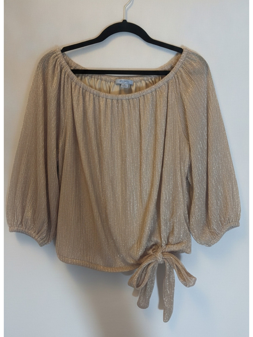 CeCe Women's Gold Metallic Ribbed Blouse Size L